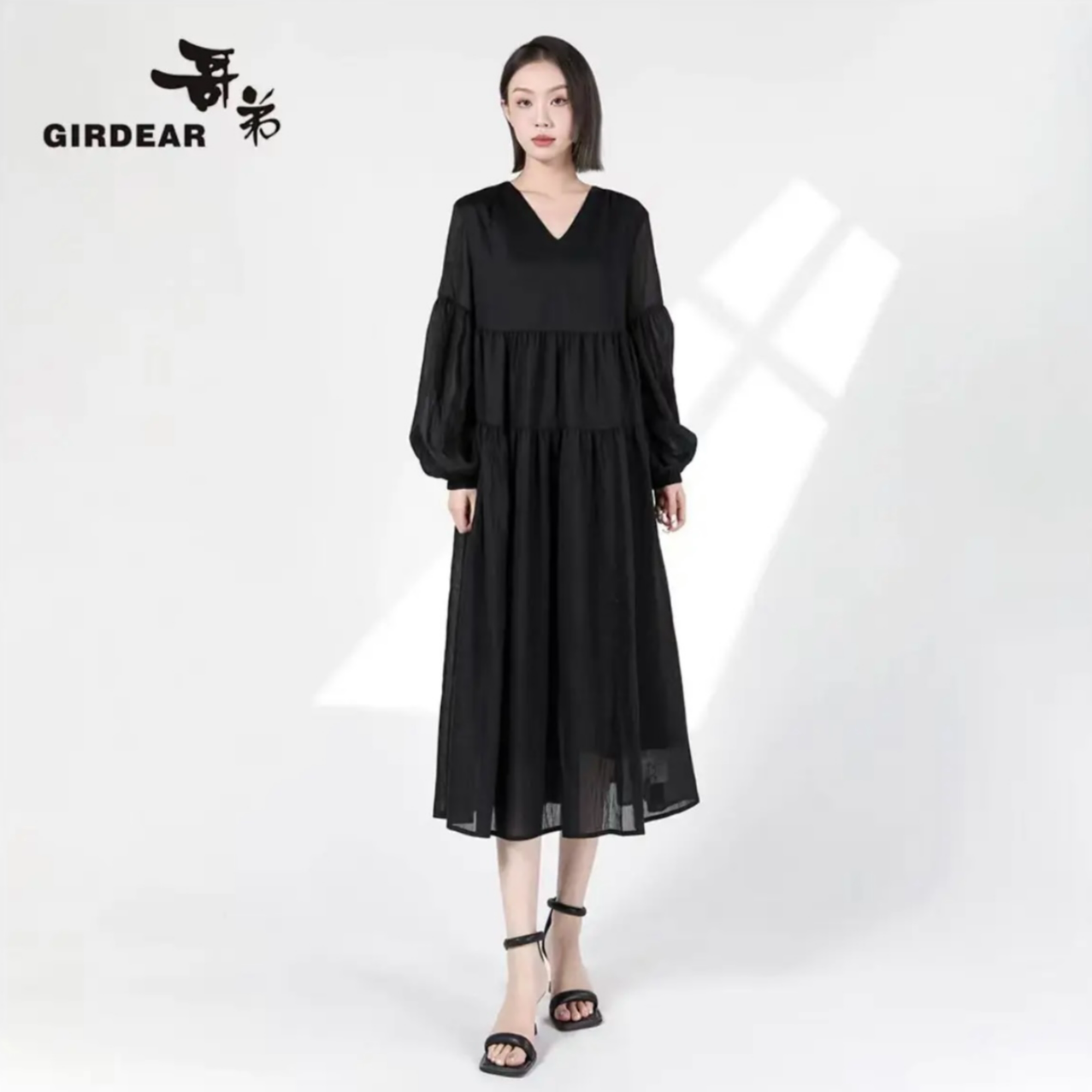 GIRDEAR/哥弟夏季穿搭奢风法式连衣裙摆裙女装长袖中长款1500549