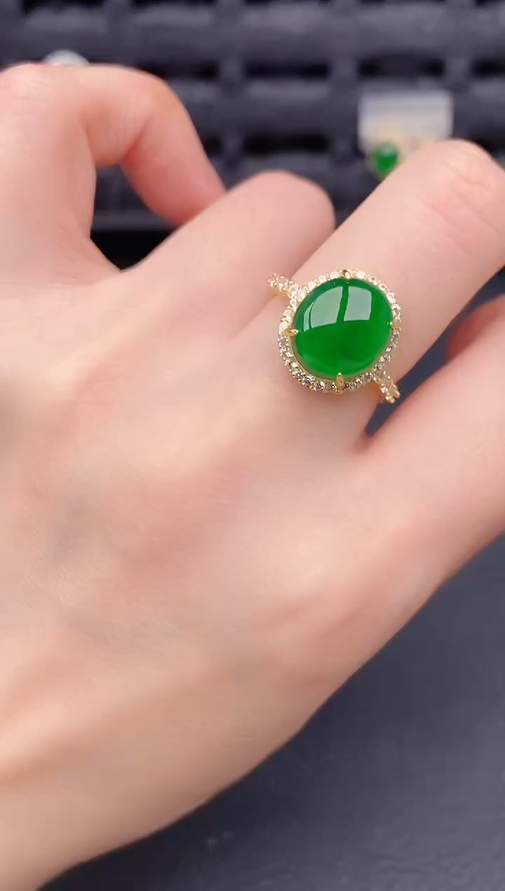银S925镶嵌戒指翡翠天然a货翡翠283