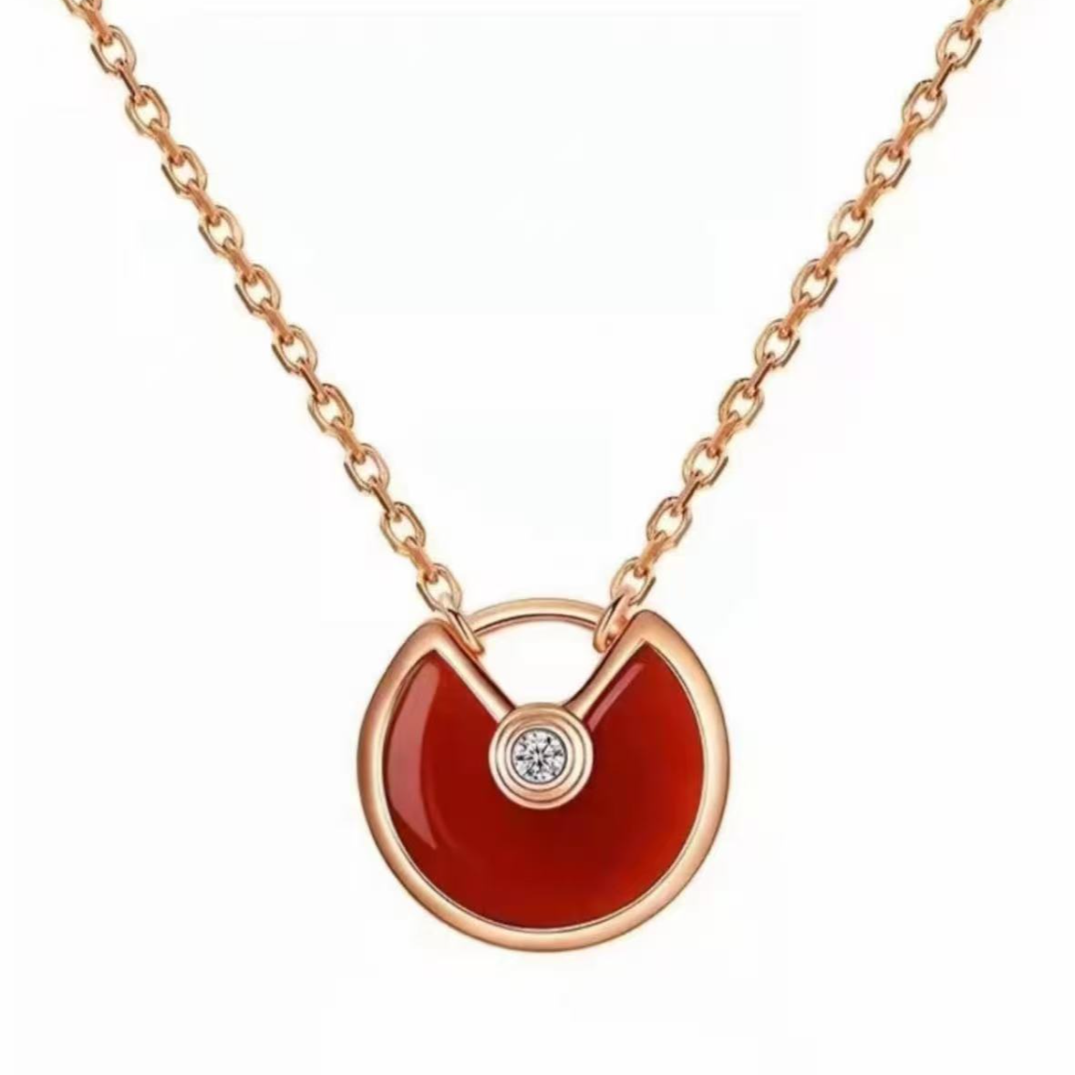 99新 Cartier/卡地亚 玫瑰金镶嵌红玉髓护身符项链