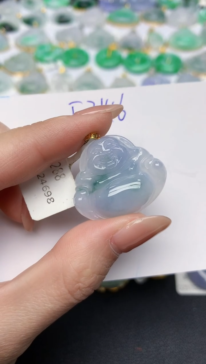 颈饰18K金镶嵌翡翠天然缅甸A货翡翠百元以上9元证书费自理