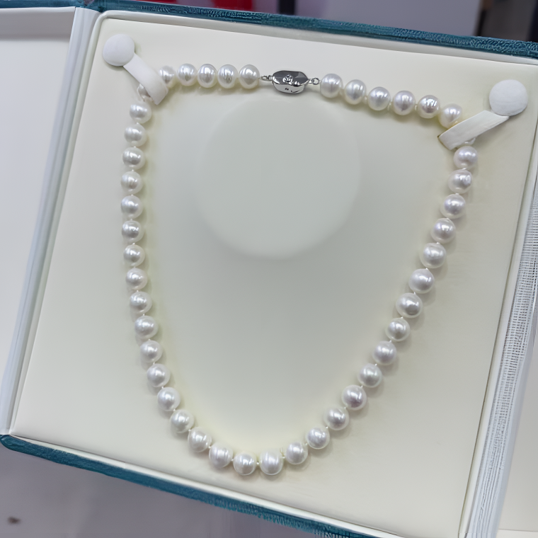 S925银淡水无核强光珍珠项链单钻插棒扣8.3-9.3mm