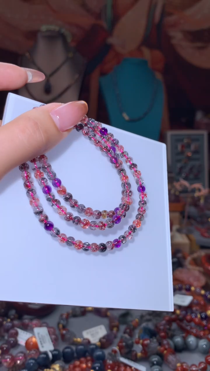 未镶嵌珠宝半成品水晶超七彼岸花多圈手串