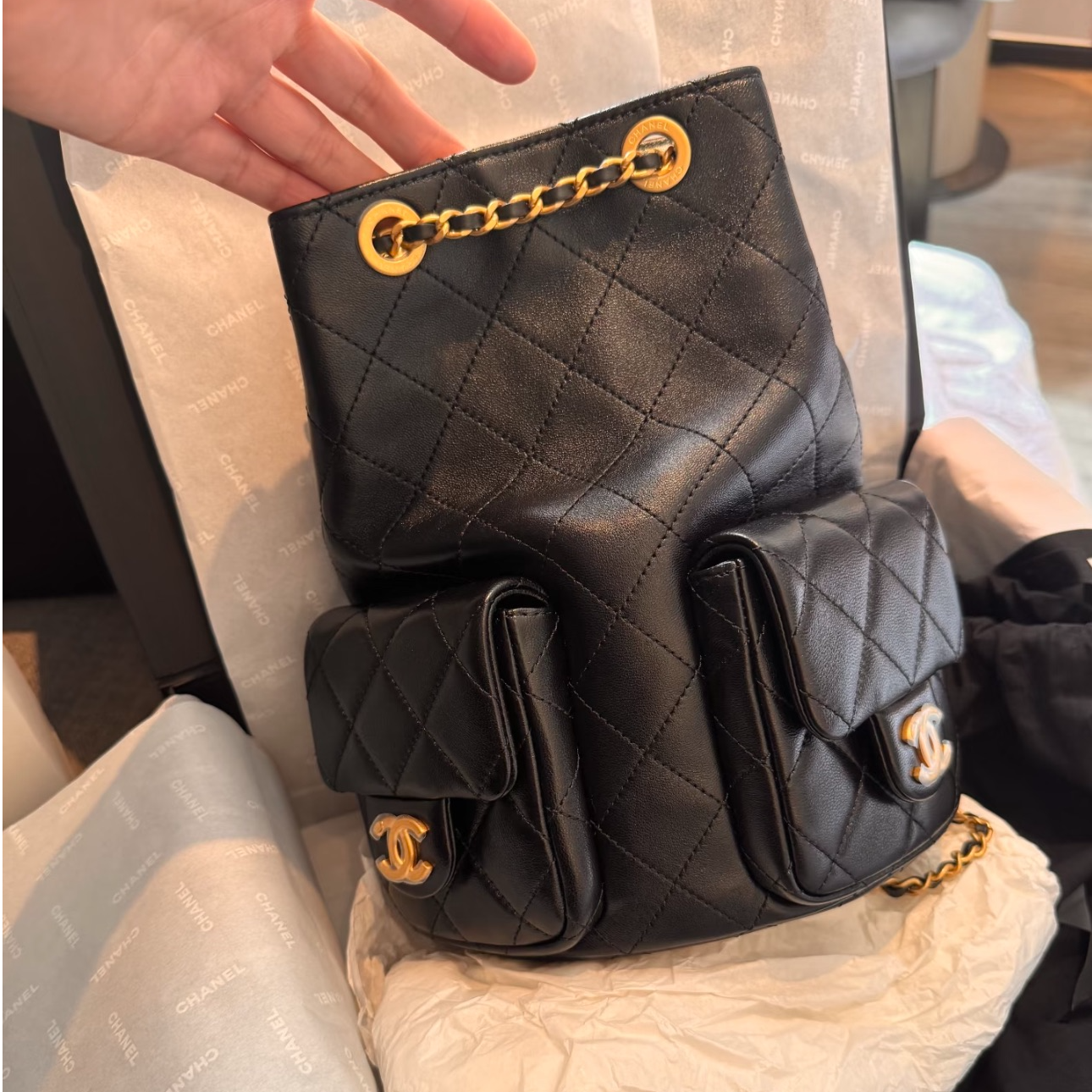 99新 Chanel/香奈儿  Chanel 25c双肩包黑金/DC