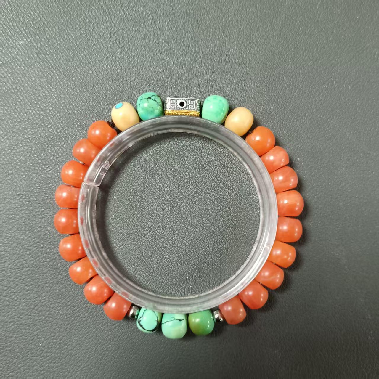 【老甘南】SC41008精品 老甘南 算盘珠型 老矿绿松石 青金石