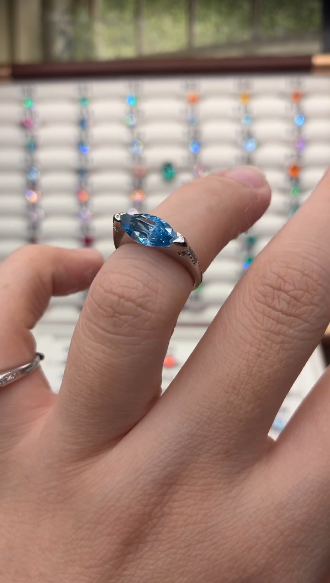 银S925镶嵌戒圈海蓝宝石0911