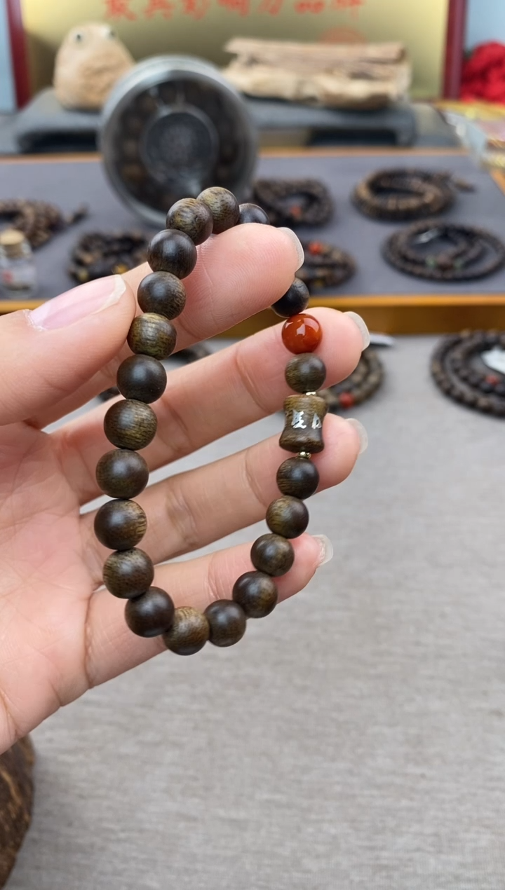 【闪购商品】沉香手串芽庄白棋08＋富森竹节六字镶嵌沉水