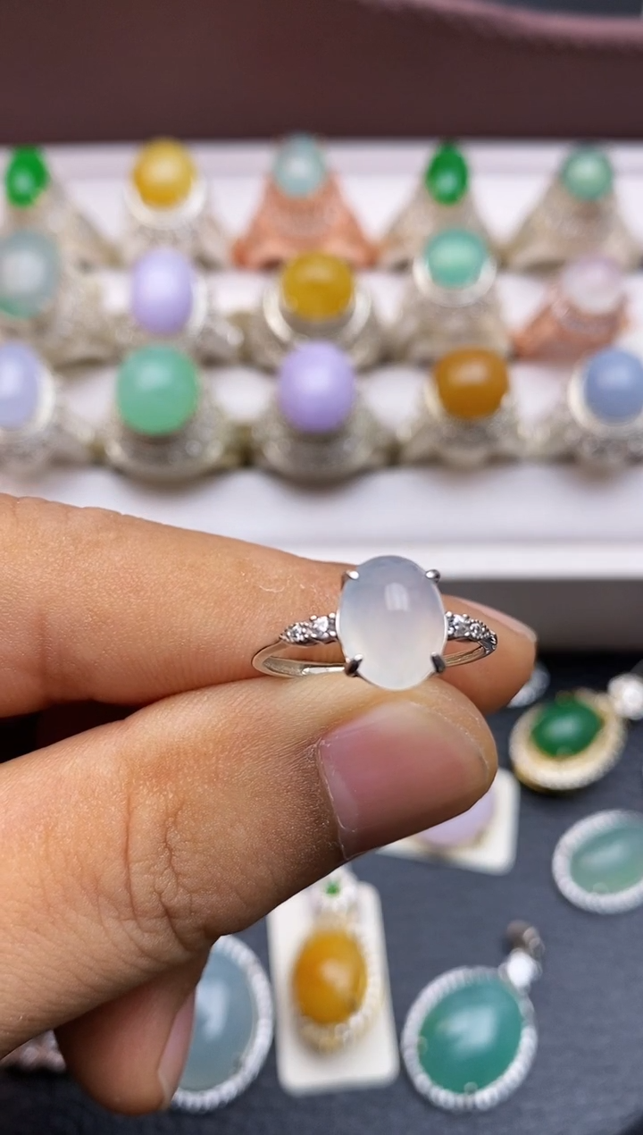 翡翠戒指银S925镶嵌/0001