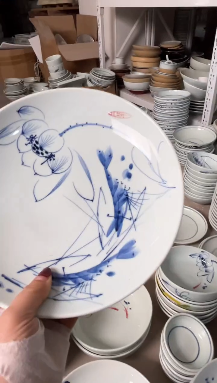 明舟中暇手绘对虾9.5寸大盘（单只装）