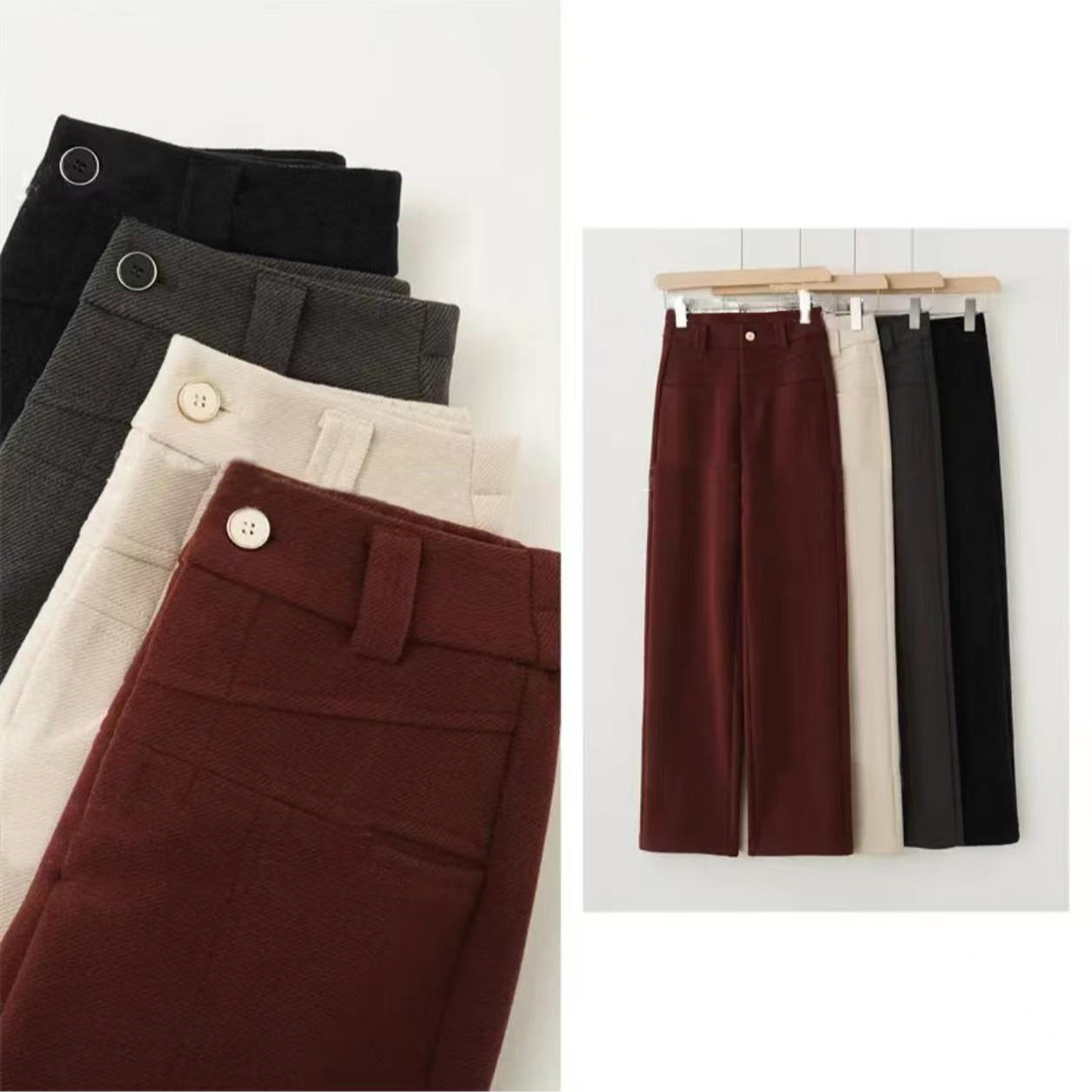 【专柜正品】秋冬新款羊 绒蚕丝裤高腰设计显瘦百搭窄版直筒裤6890#