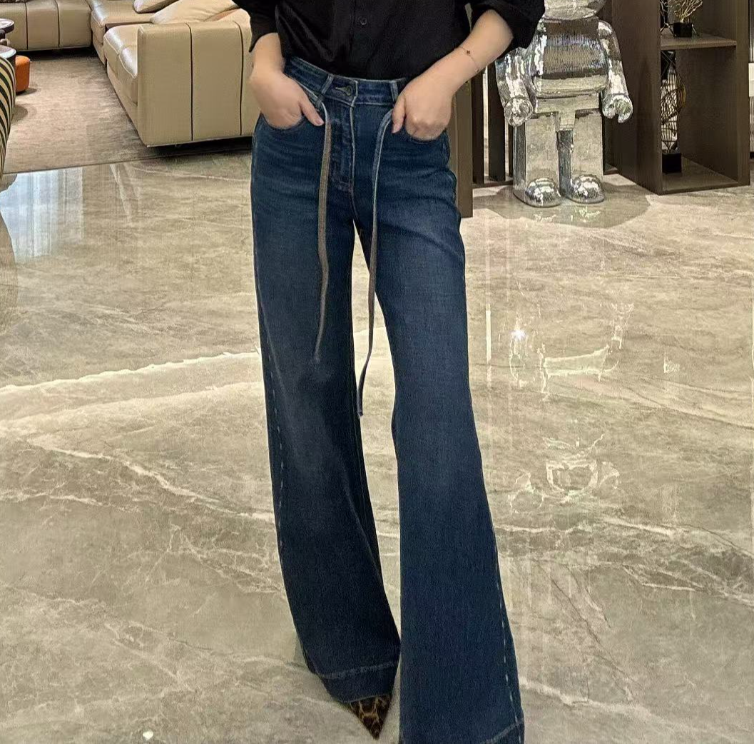 秋款高腰显瘦细带小众小直筒微辣牛仔裤 （现货）时尚微辣牛仔裤