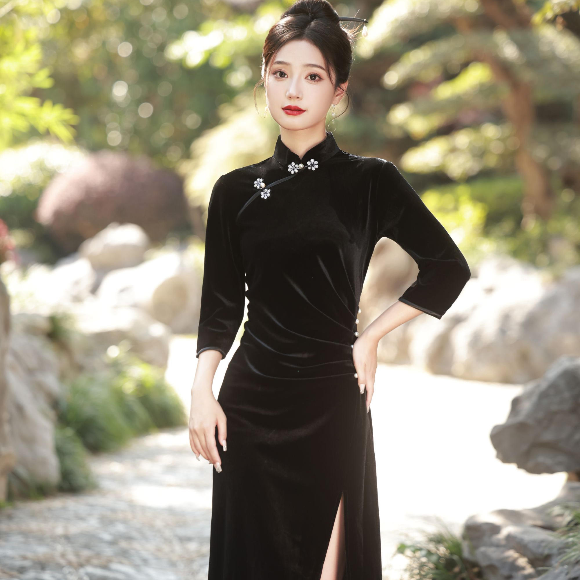 子路 T689 春秋新款 高冷 裙长115 七分袖旗袍