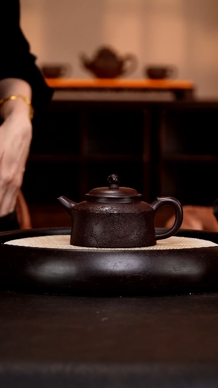 茶壶紫砂LHQ92禅意周盘  紫泥  330cc