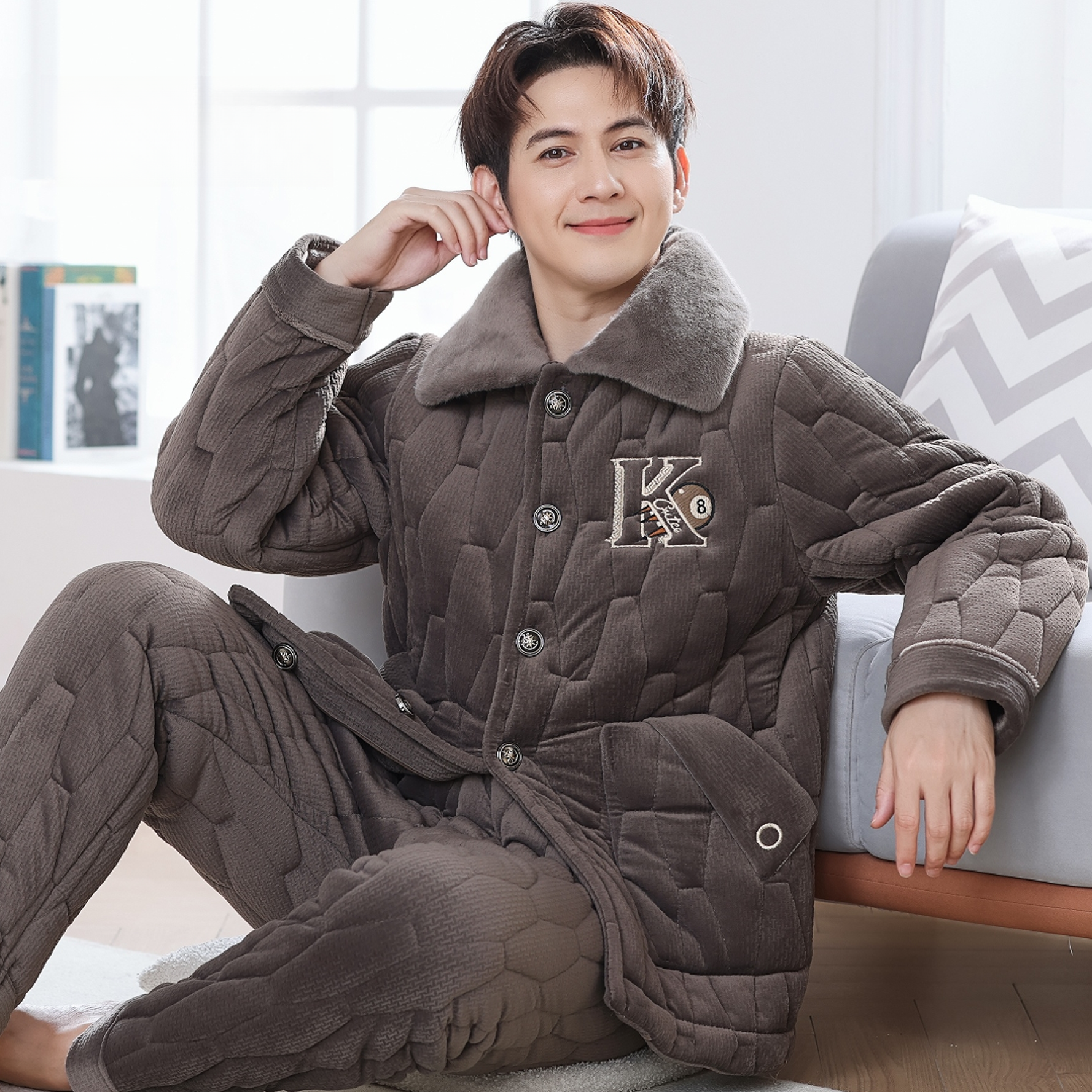 【新A117冬季加大新款特厚睡衣】男士冬季加绒加厚睡衣家居服可外穿