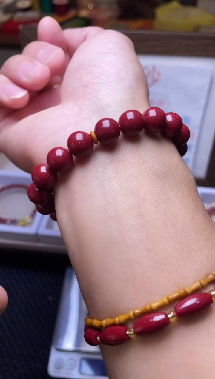 天然辰砂高含量紫金砂10毫米手串