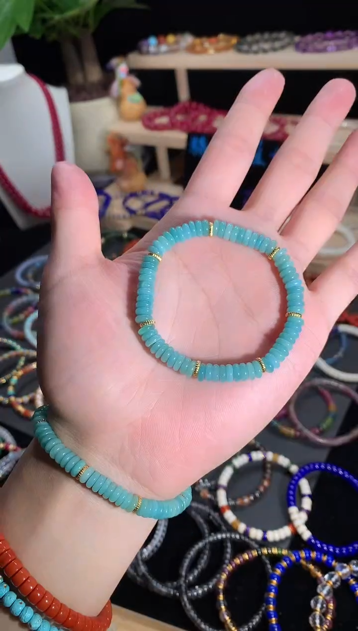 天然辰砂亚马逊天河石算盘珠手串6mm