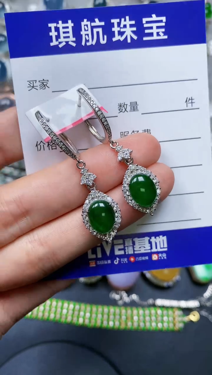 【闪购商品】翡翠耳饰银S925镶嵌0156