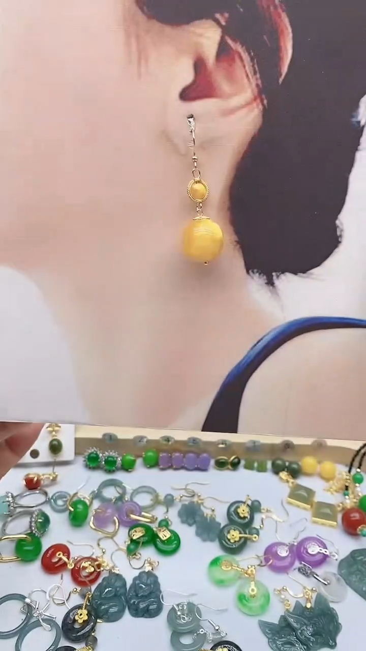 蜜蜡银S925镶嵌耳饰186