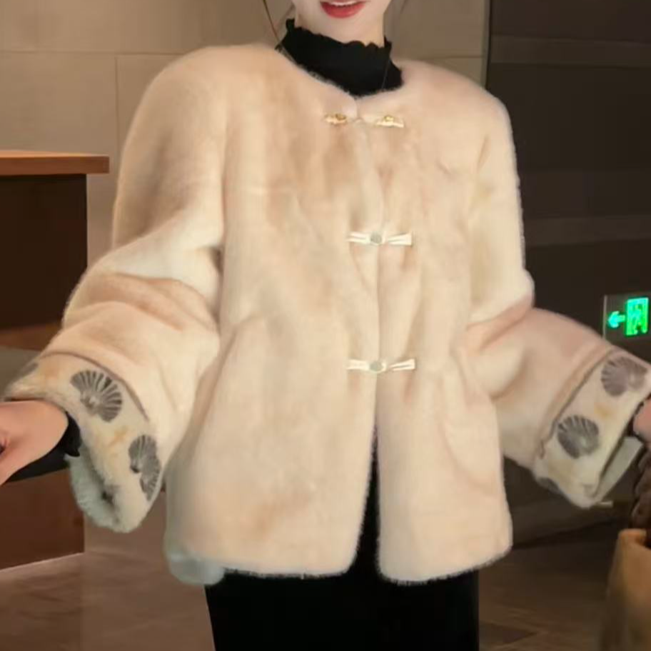  新款纯色国风秋冬长袖新中式拼接女短外套气质服饰小香风