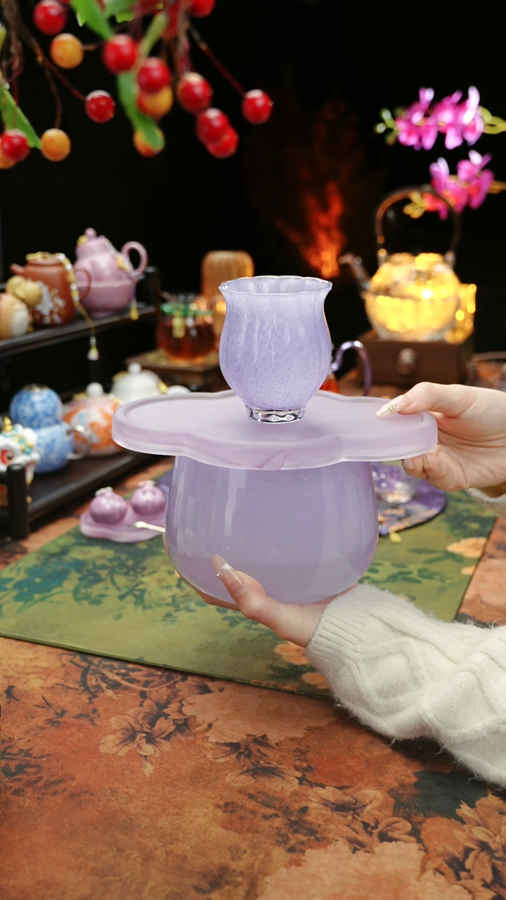 【闪购商品】紫色茶席+壶承+主人杯