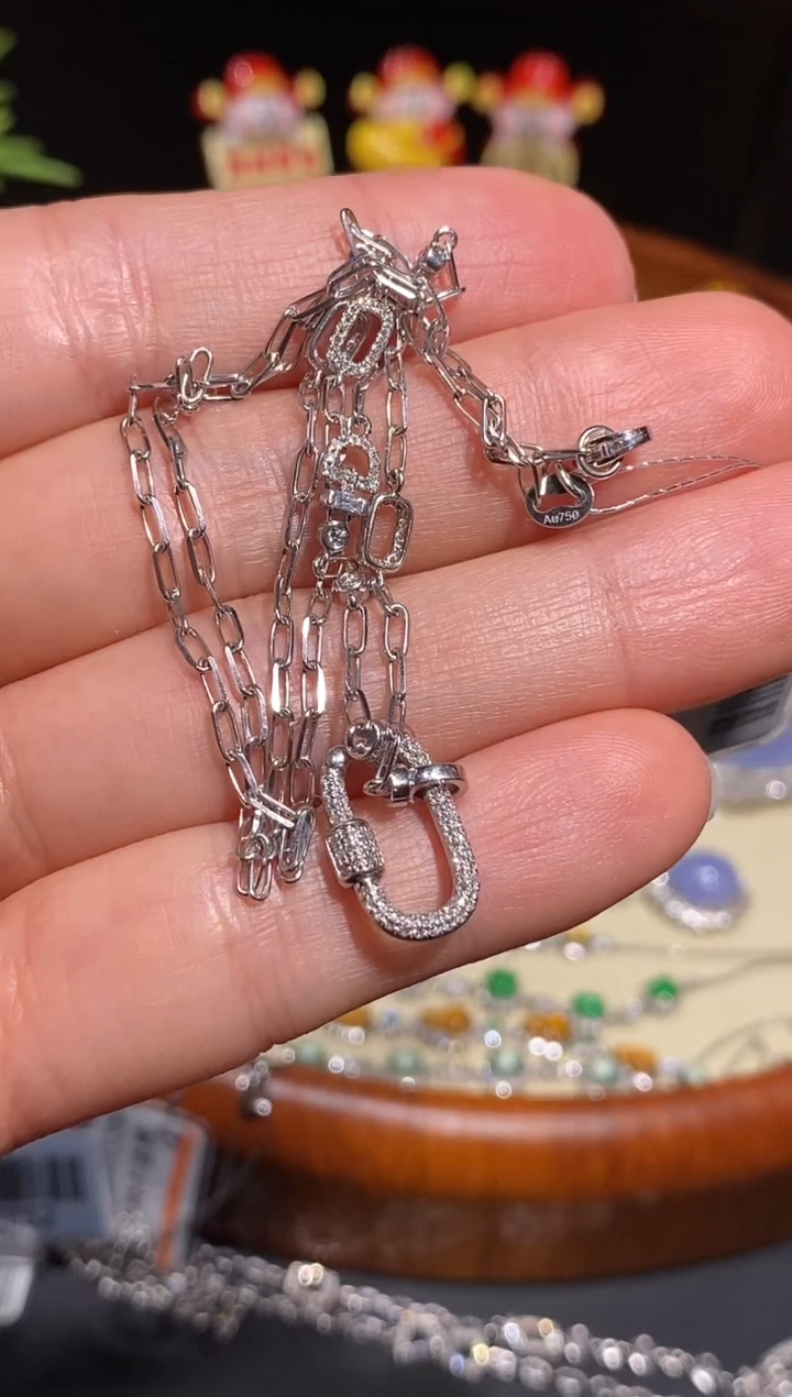 【闪购商品】钻石颈饰18K金镶嵌百搭链