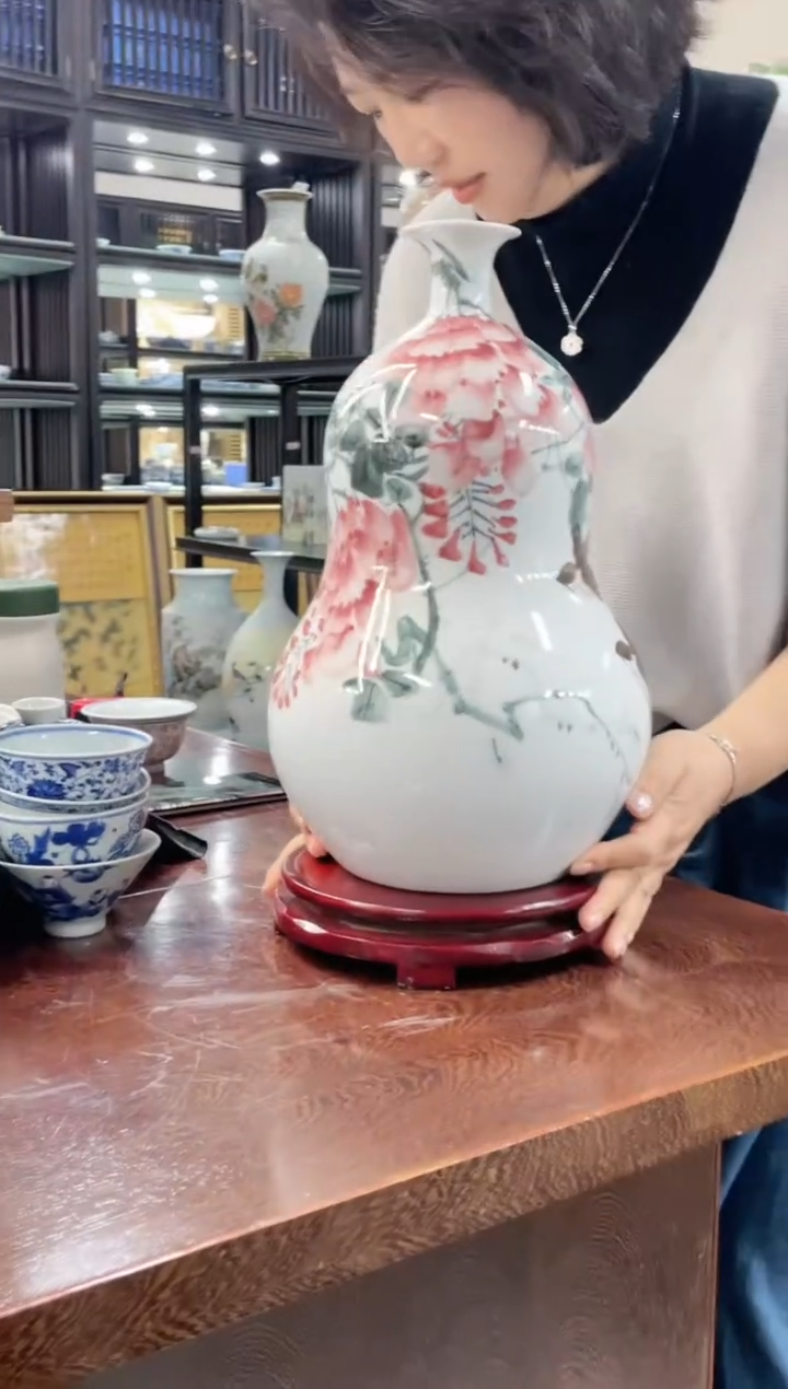 【闪购商品】026陶瓷供应链釉下紫藤花画片葫芦瓶