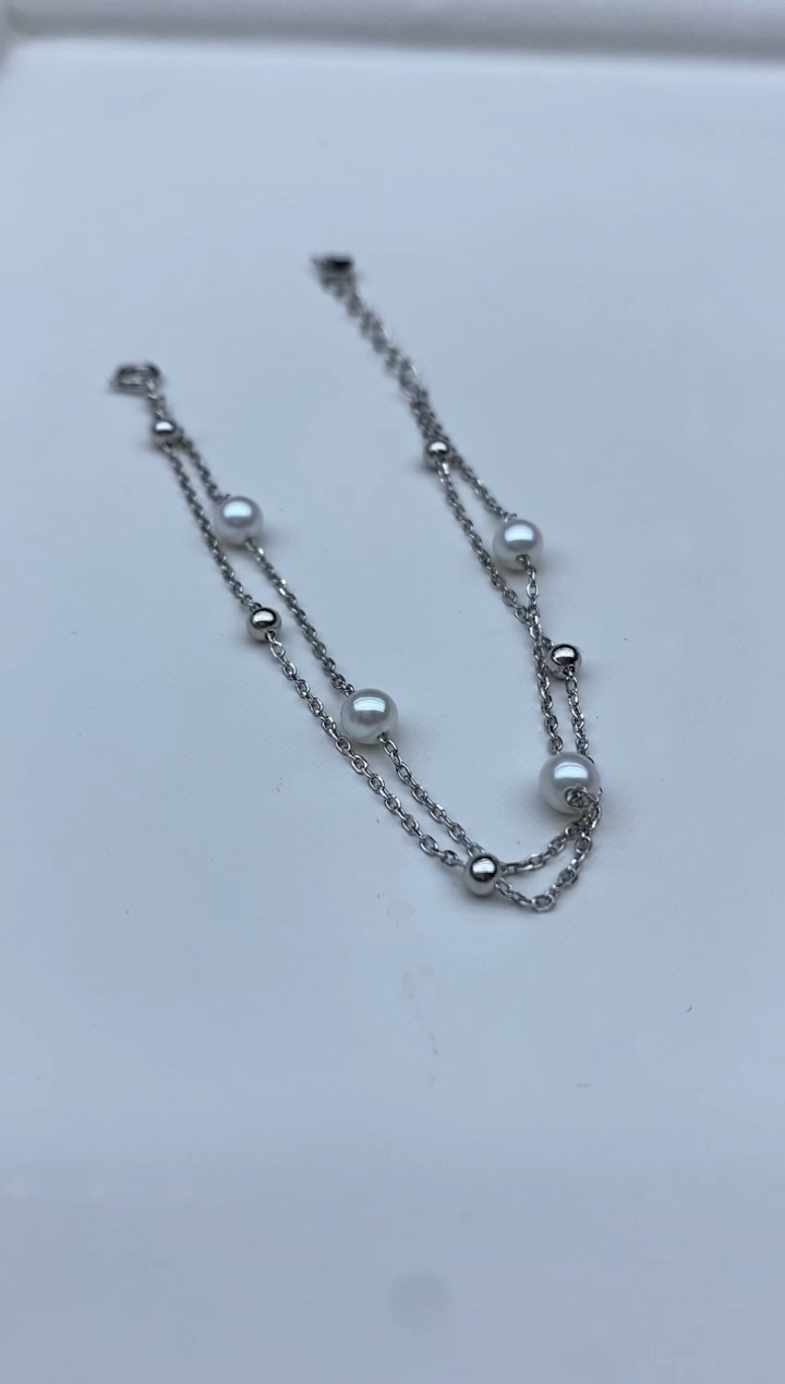 【闪购商品】淡水珍珠手链银S925镶嵌4-5mm