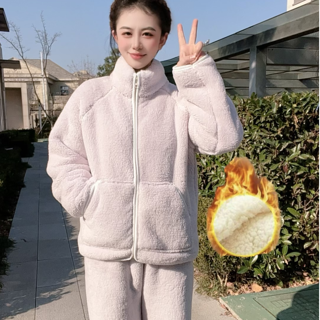 【双层加绒保暖】冬季女士韩版睡衣休闲宽松甜美风家居服可外穿