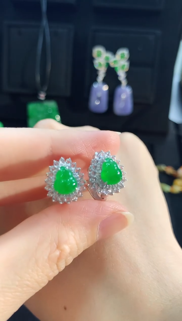 【闪购商品】翡翠耳饰18K金镶嵌耳饰