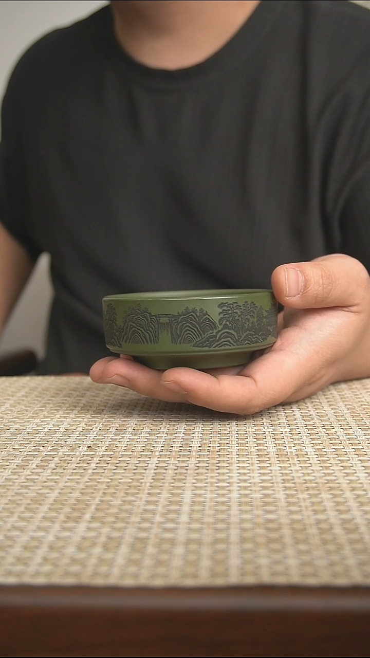 茶杯紫砂宜兴紫砂茶杯双鱼绿泥主人杯 