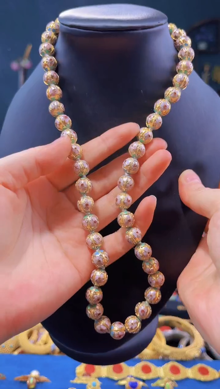 【闪购商品】非遗绝技 景泰蓝金地瓜棱项链 粉