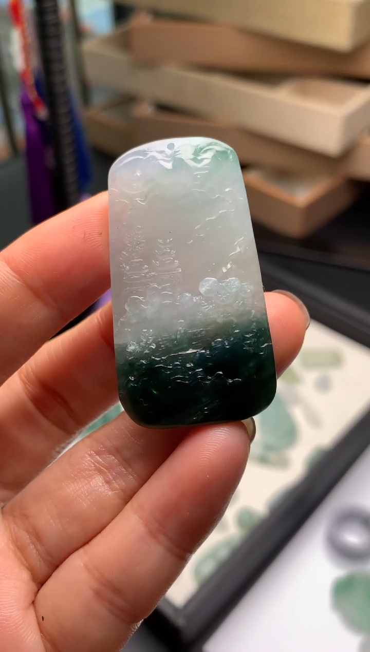 【闪购商品】定制翡翠未镶嵌山水-1300+130