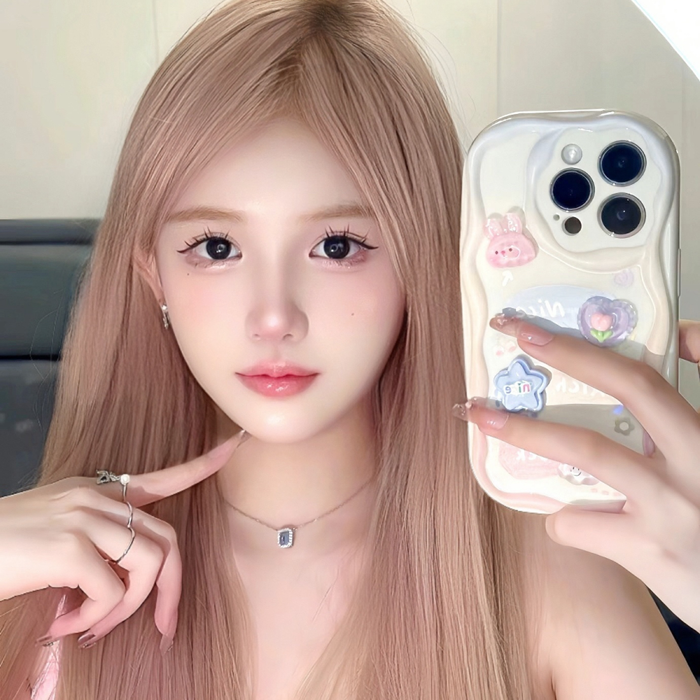 梦露丝午夜巴黎假发豆沙粉蛋白丝全头套透气夏日纯欲逼真气质