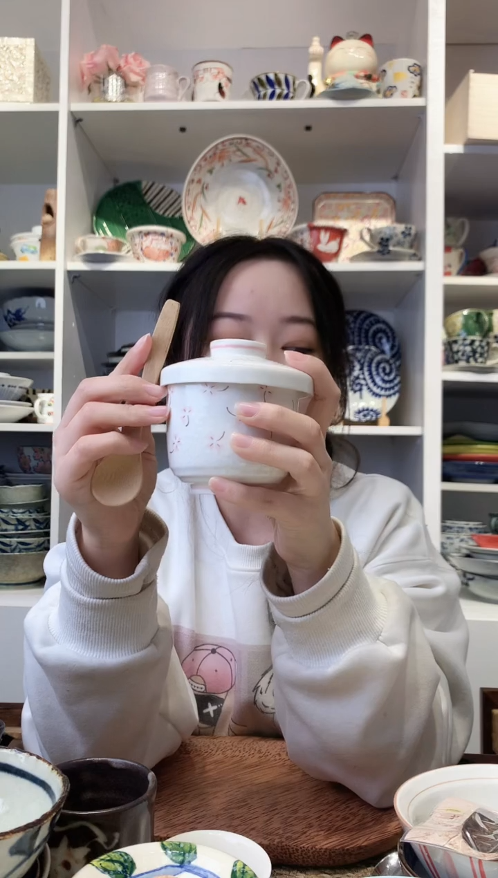 陶瓷美浓烧雪花粉樱蛋盅200ml