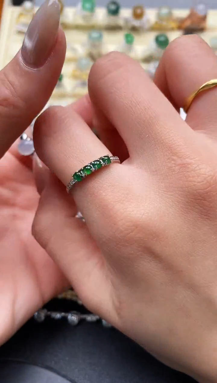 【闪购商品】翡翠戒指银S925镶嵌缅甸翡翠2   7+2