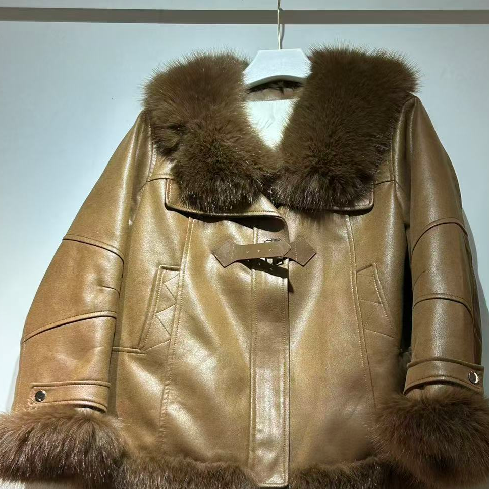 【楠楠家】翻领皮羽羽拼接毛领8159