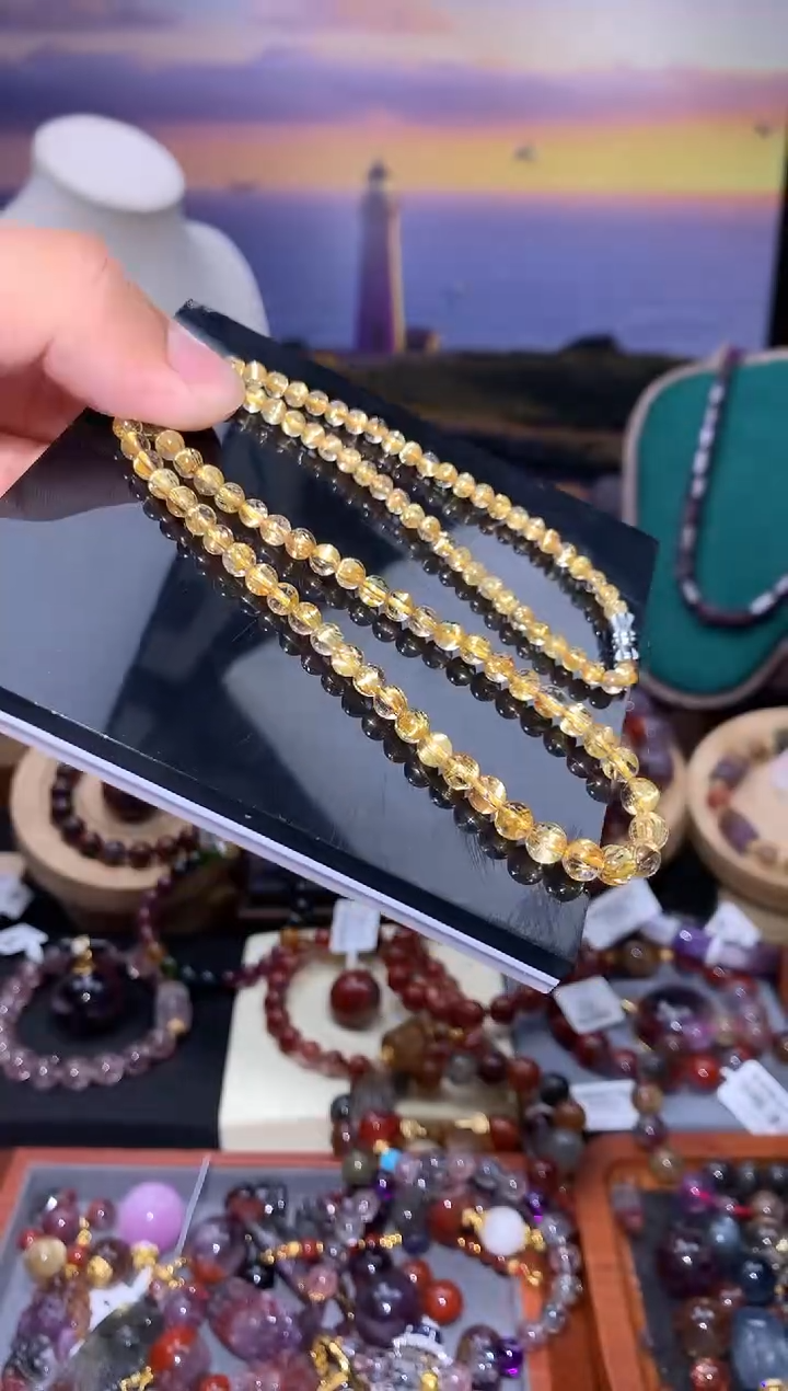 未镶嵌珠宝半成品水晶板钛晶圆珠塔链