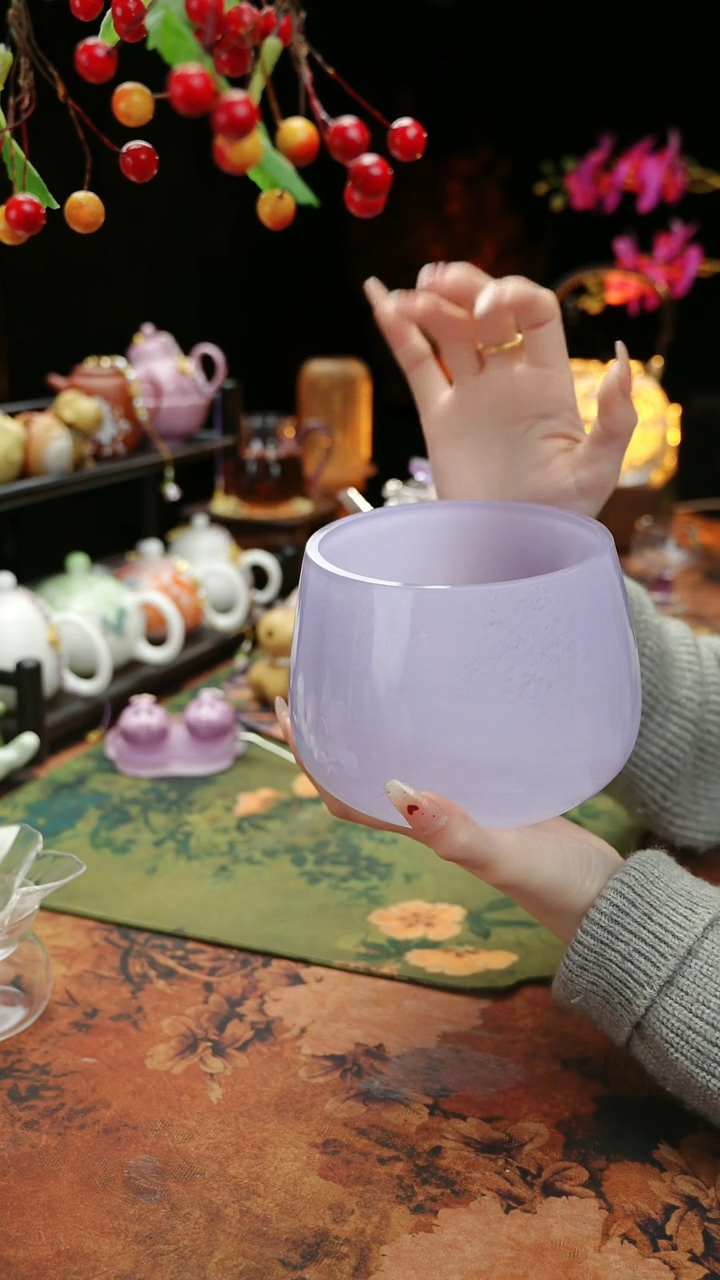 【闪购商品】紫色水晶玻璃茶渣缸建水