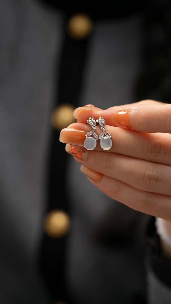 银S925镶嵌翡翠耳饰耳饰