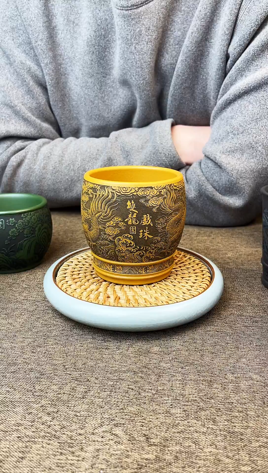 双龙戏珠 黄金朱泥主人杯