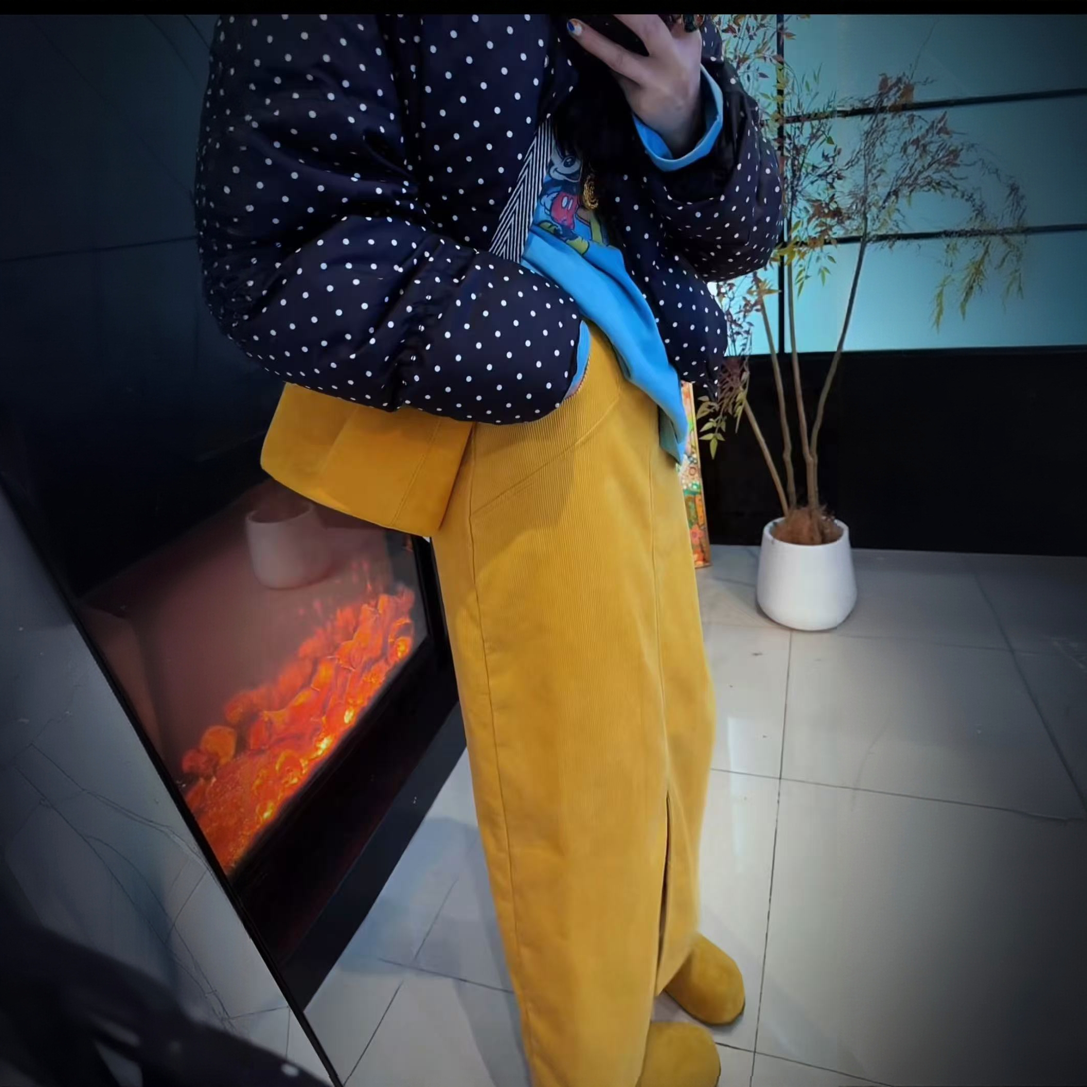 【大萍子家】复古高腰显瘦灯芯绒前开衩中半身裙3147