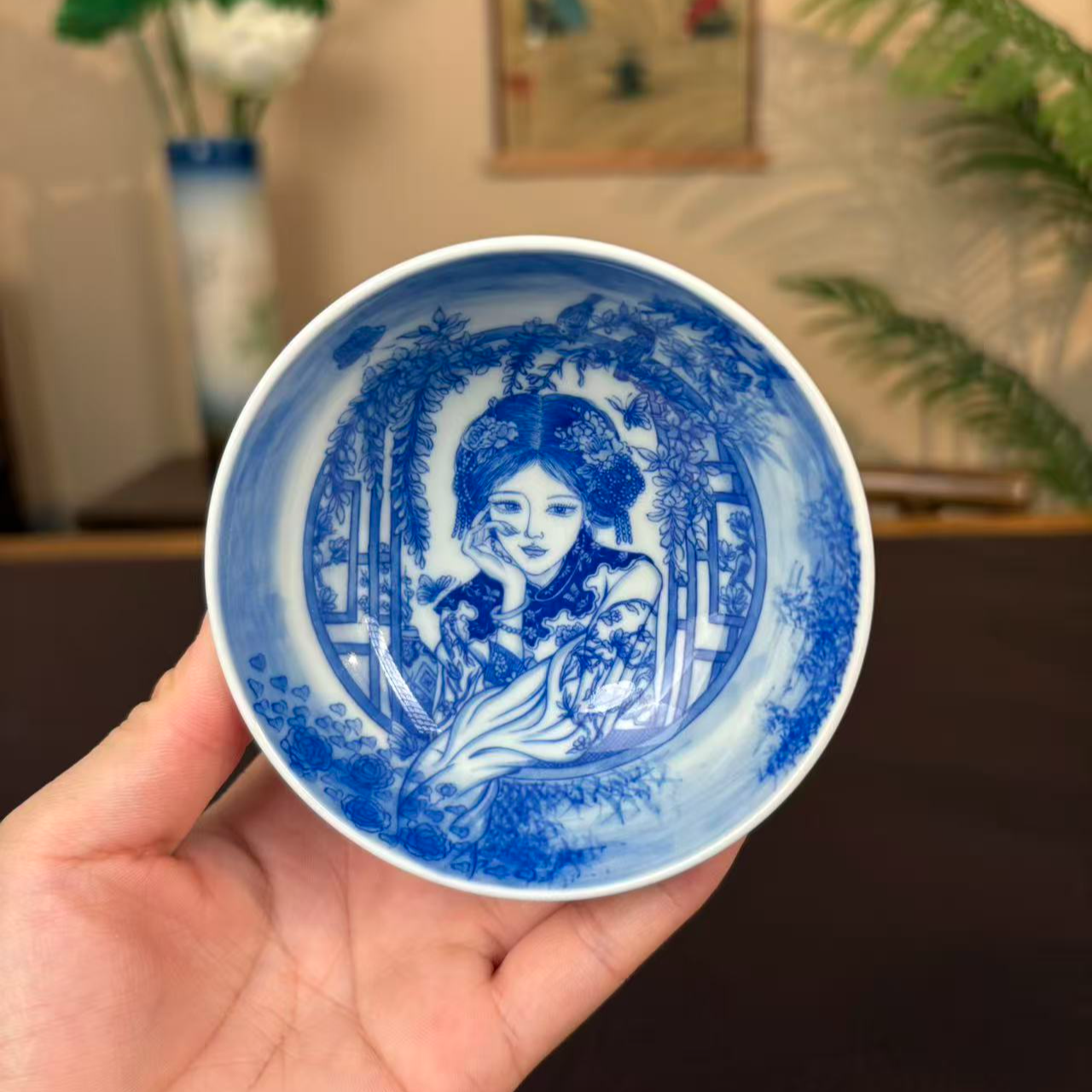 【陶月楼】手绘花旦普洱杯手工青花主人杯喝茶杯景德镇茶具