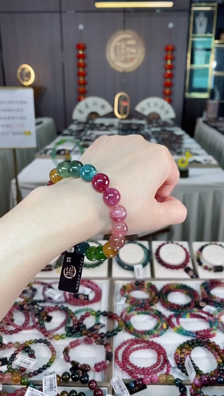 未镶嵌老矿碧玺彩虹单圈手串11mm+碧玺hon多样性发货一条