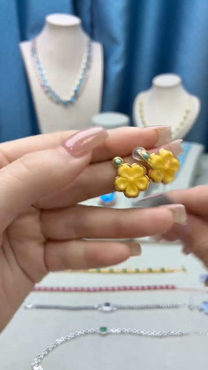 蜜蜡银S925镶嵌耳饰218JH0102产品一个（多样性）