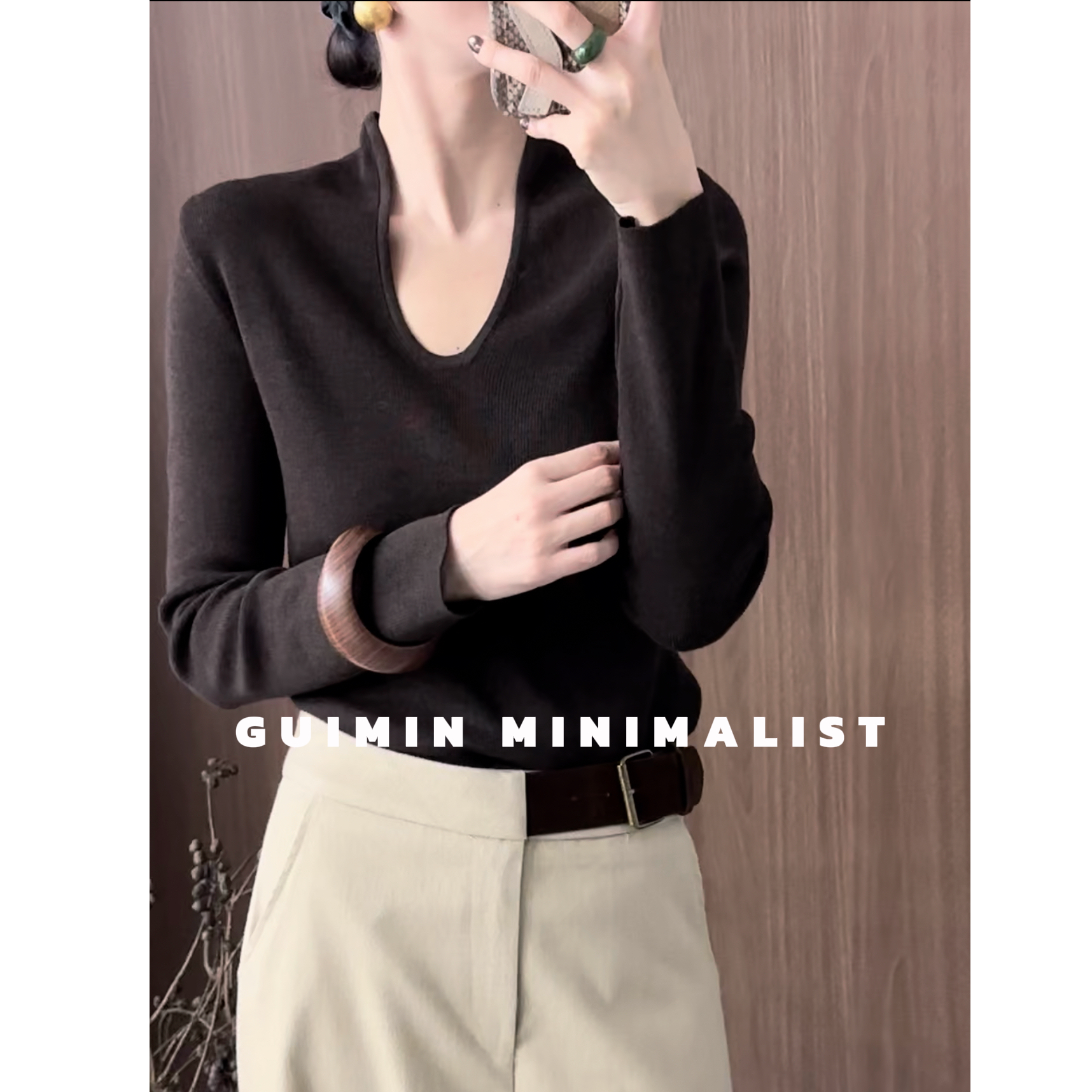 GUIMIN | 清晨雾 U领长袖针织衫1120