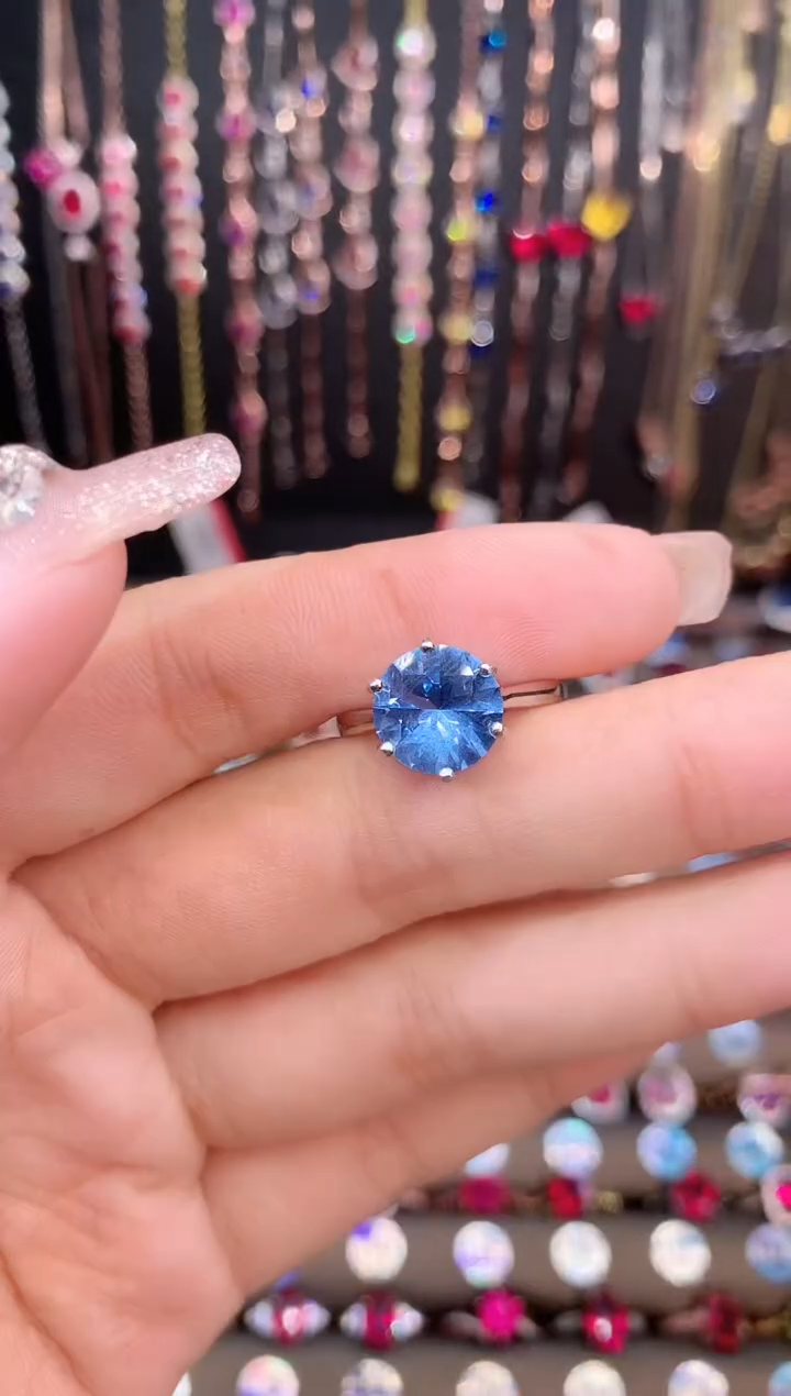 海蓝宝石戒圈银S925镶嵌银10