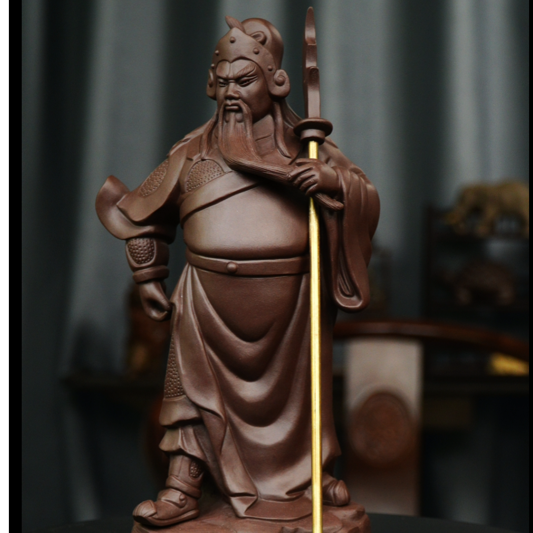 关公带刀 宜兴紫砂茶宠摆件泥塑