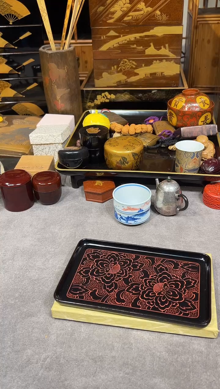 牡丹雕 壶承 大漆漆器大漆漆器
