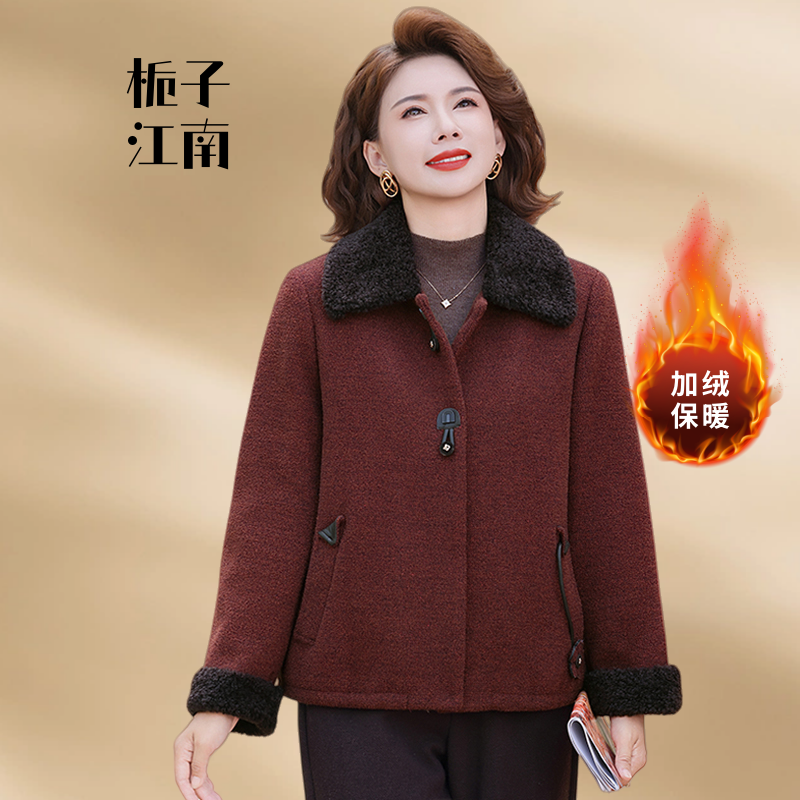 冬新款中老年女装气质加厚棉服妈妈装宽松翻领加绒夹克短款上衣