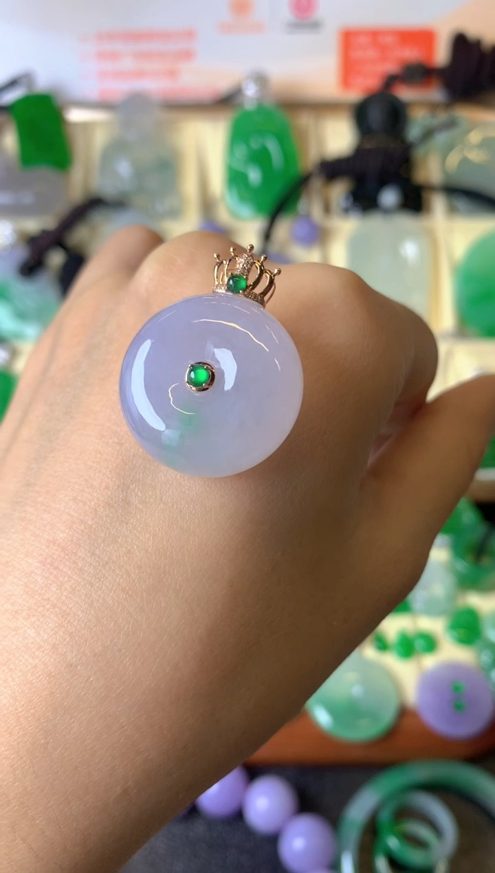 【闪购商品】翡翠颈饰18K金镶嵌成品吊坠