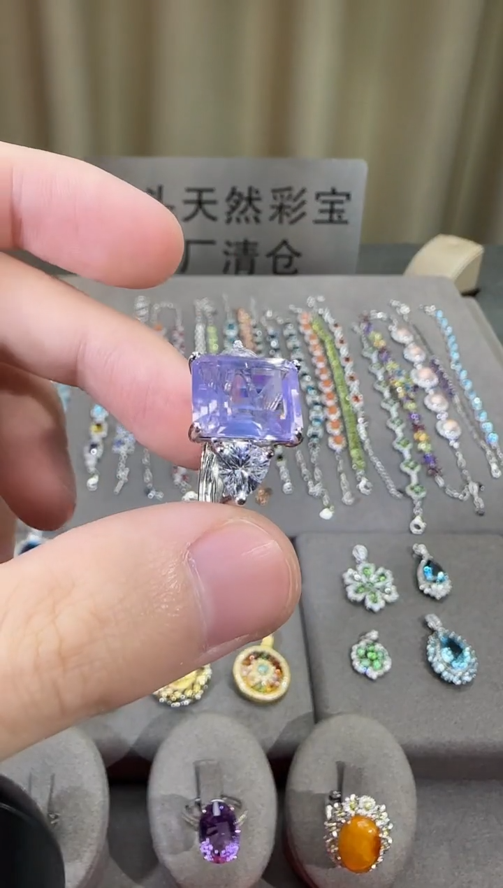 银S925镶嵌戒指水晶12*10mm薰衣草戒指设计款